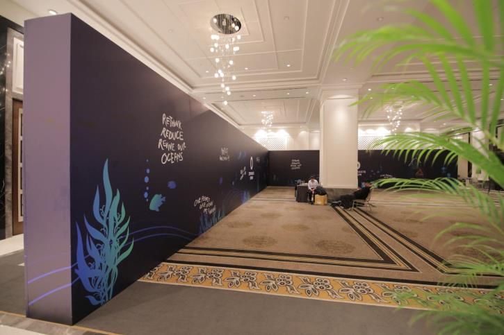 Printed display panels along an event corridor
