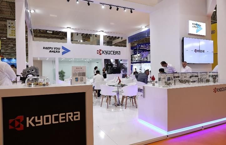 Product counter and seated meeting area inside a stand