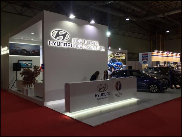 Vehicle display and reception area at a Hyundai stand